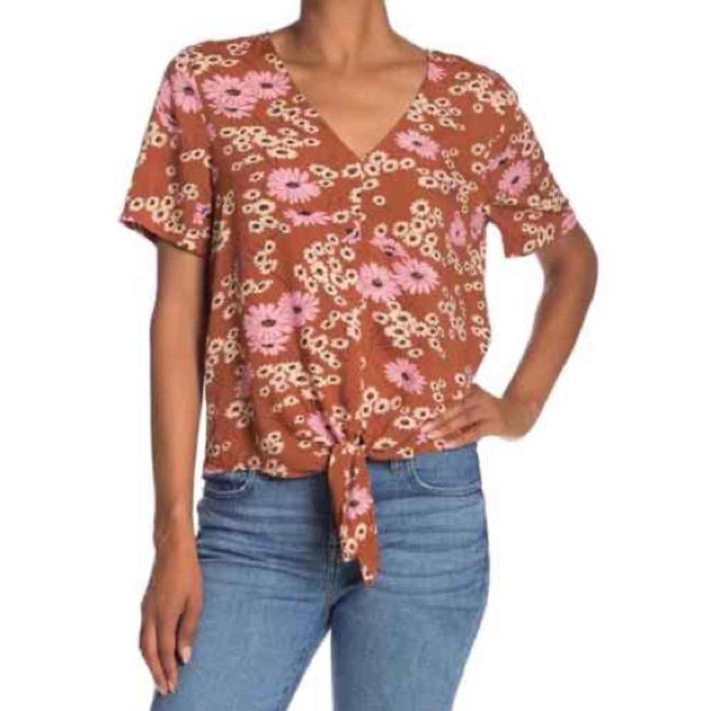 Madewell Floral Tie Front Top